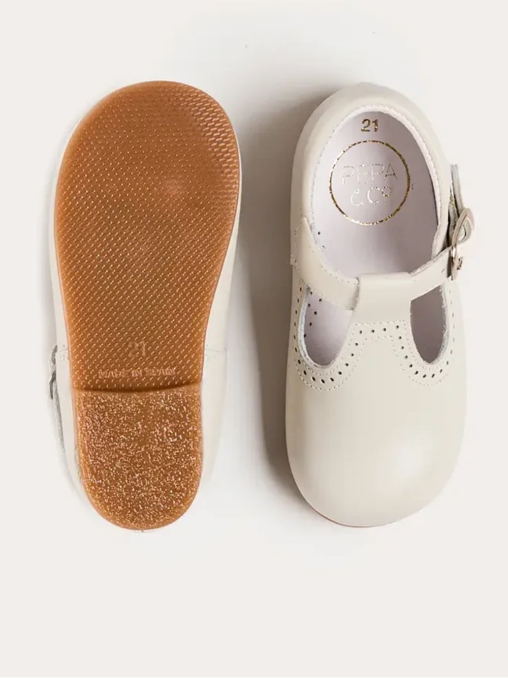 PEPA LONDON T-Bar Ivory Leather Baby Walker Shoes - Picture 3 of 9